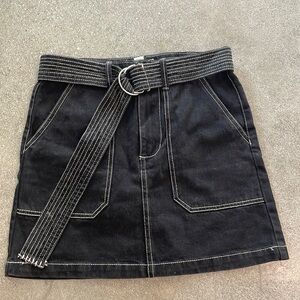 Forever 21 black denim mini skirt with belt and contrast stitching detail